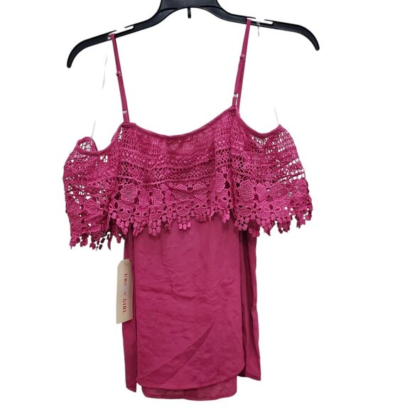 Urban Girl Junior's‎ Magenta Crochet Off Cold Shoulder Button Up Boho Top NWT M - Picture 8 of 8